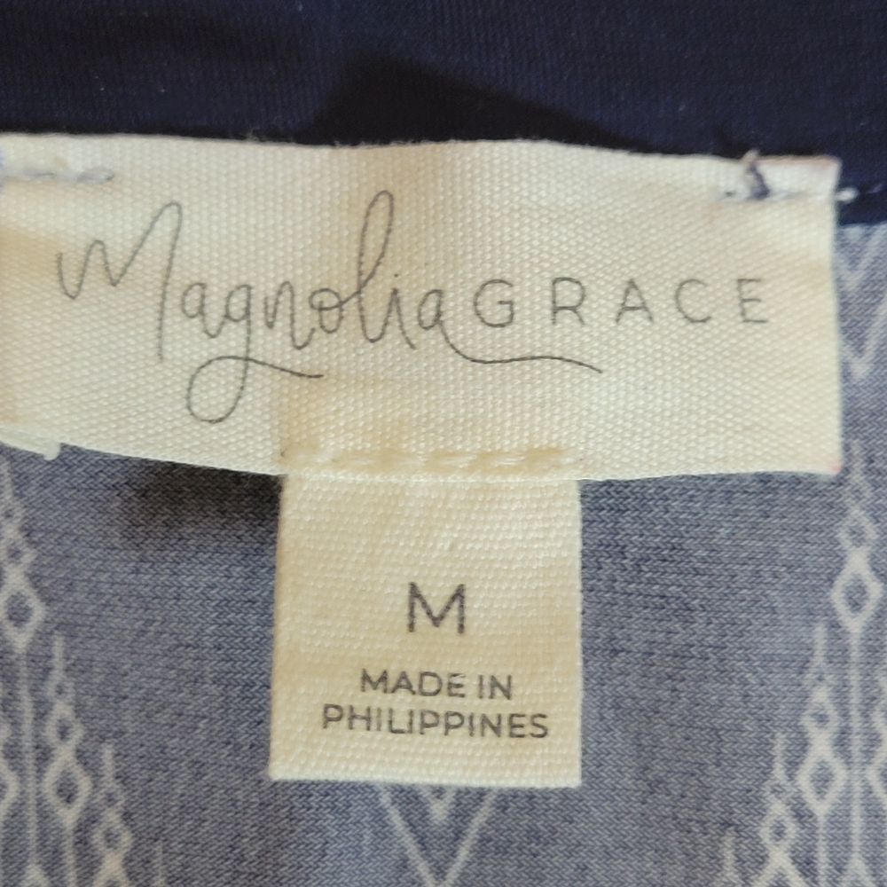 Magnolia Grace Navy and White Dress Midi Dress With Embroided Neckline Medium - Picture 4 of 5